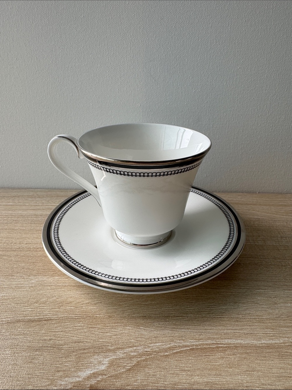 Sarabande by ROYAL DOULTON Teacup and Saucer in White Bone China Platinum Trim